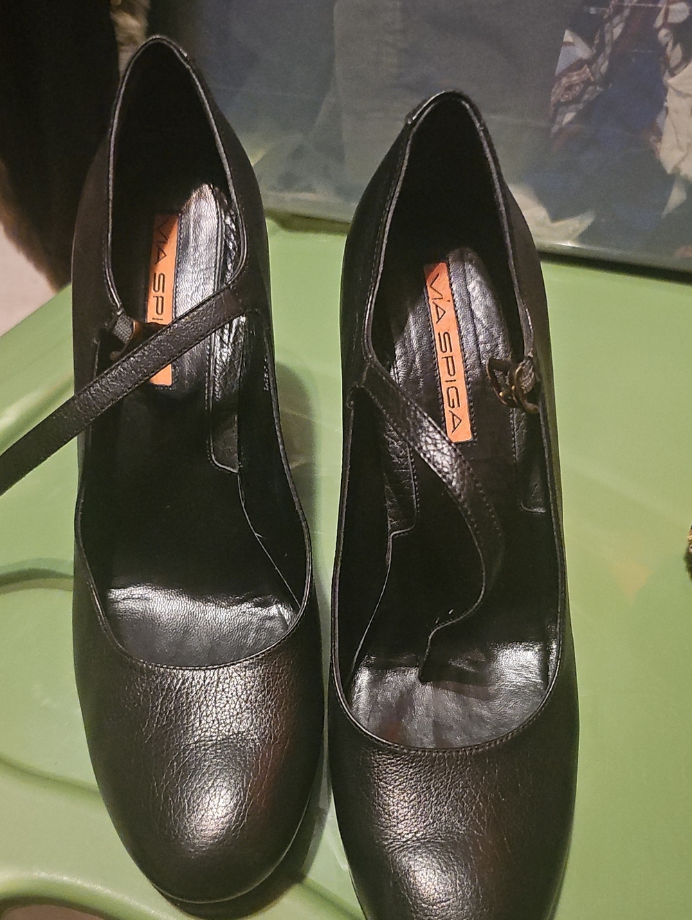 Via Spiga 8.5 Black Leather Ankle-Strap Pumps